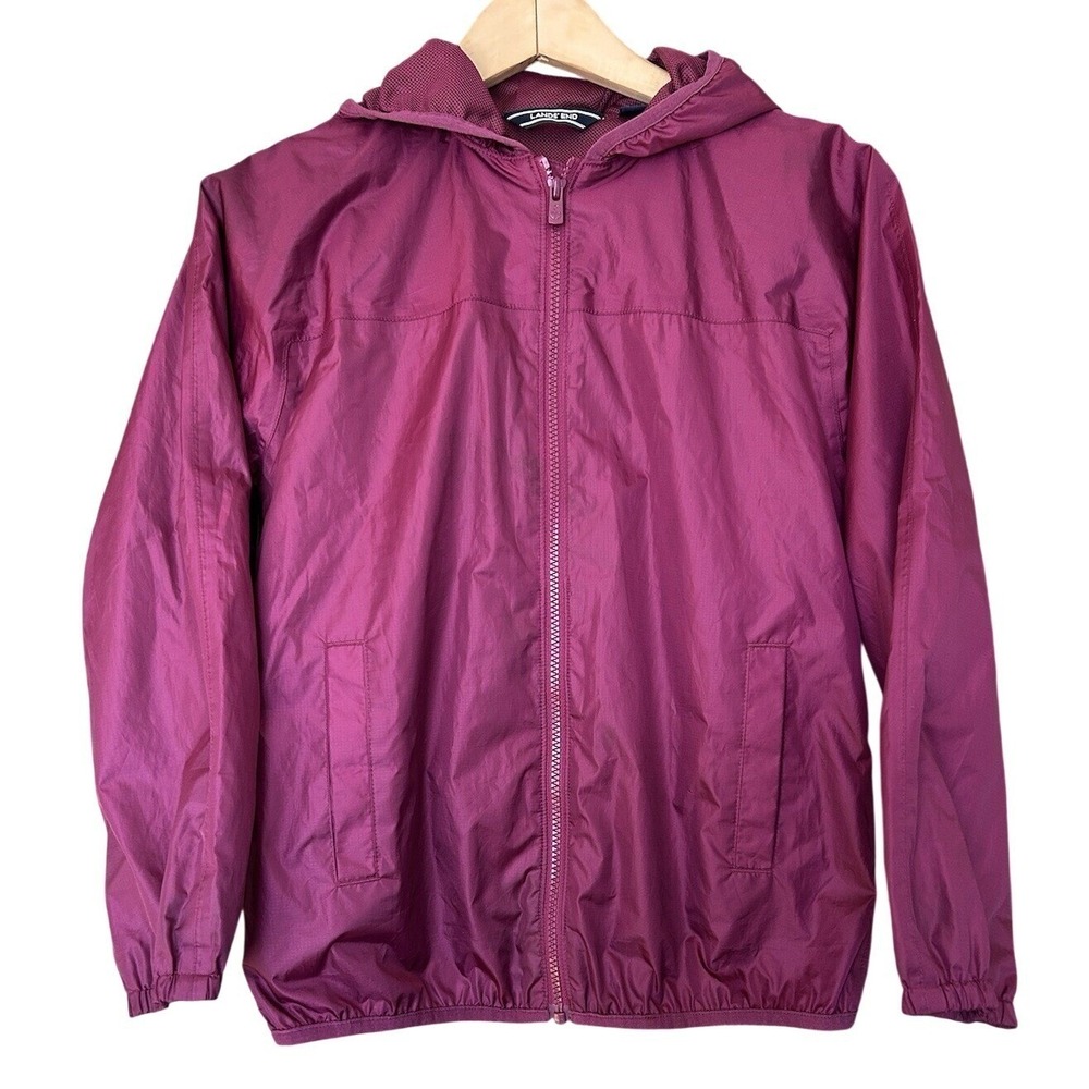 Lands' End Pink Purple Fushcia Full Zip Girl's Windbreaker Jacket Size M 10/12